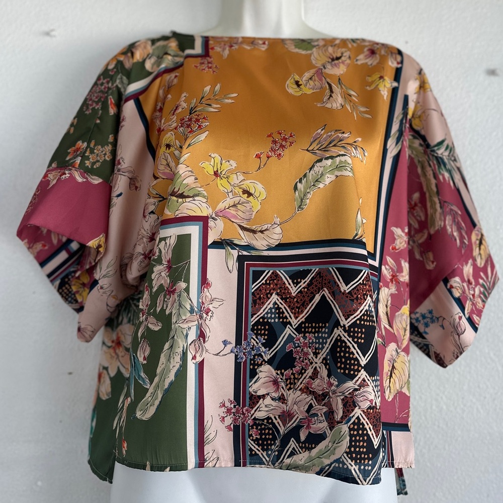 Zara Mixed Floral Patchwork Short Sleeve Top